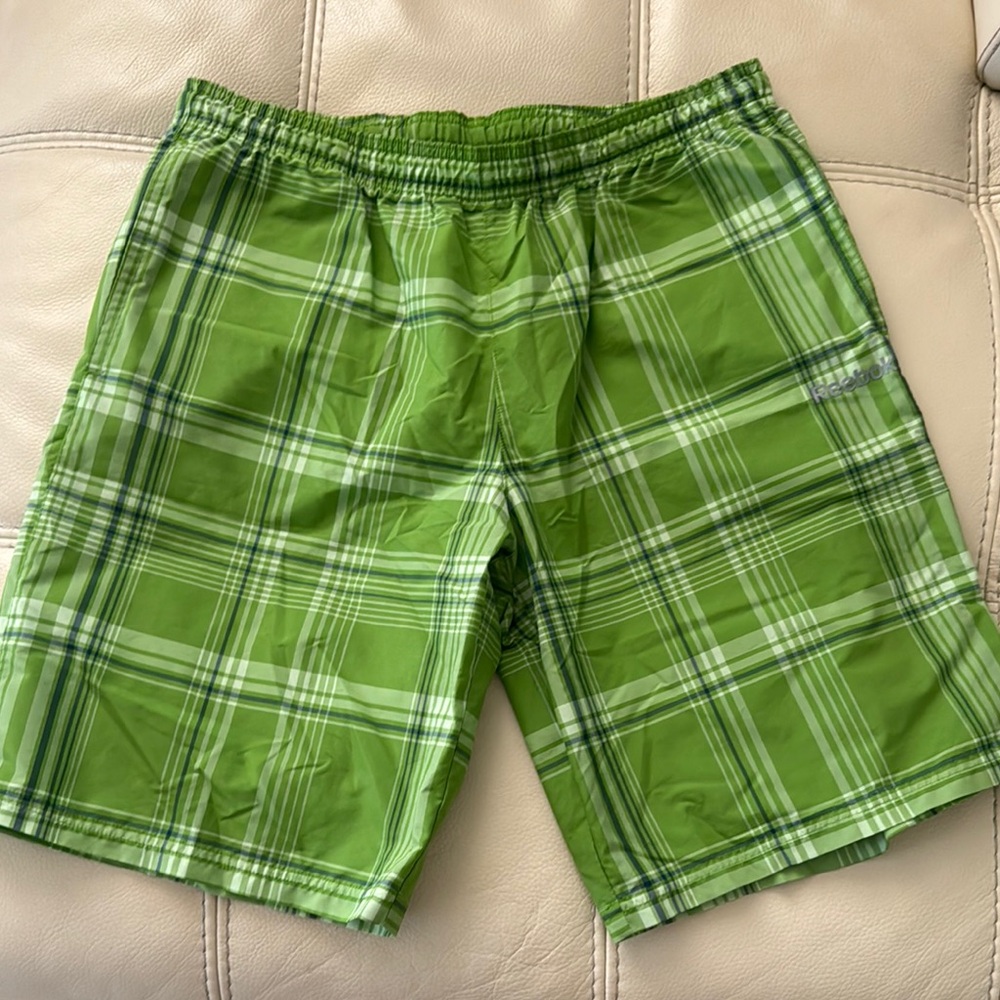 Reebok Green Plaid Swim Board Shorts Lightweight Elastic